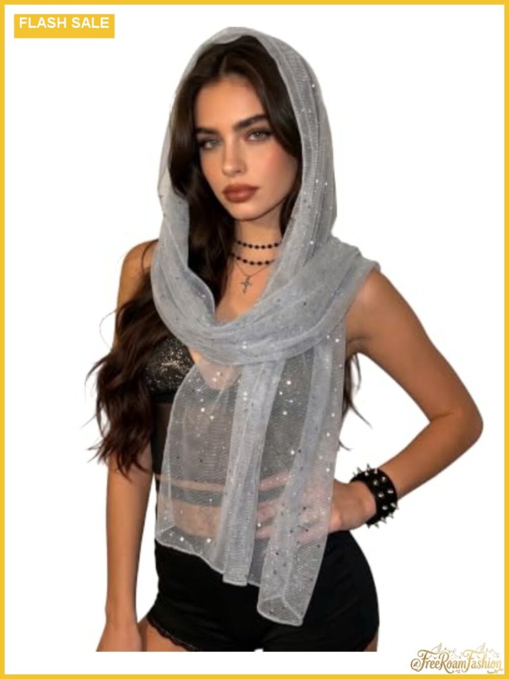 Sequin Sheer Shawl Evening Wrap Sparkle Head Scarf